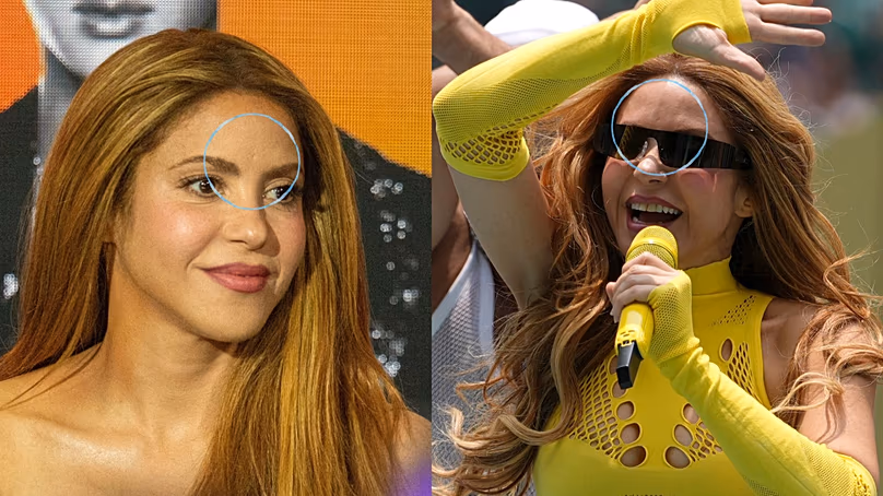 À gauche : Shakira lors d’un événement à New York en mai 2026. À droite : Shakira lors de la cérémonie d’ouverture de la Coupe du monde en juin 2026.