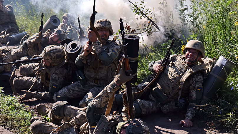 Soldiers practice military skills at a training ground near the frontline in the Zaporizhzhia region, 5 July, 2026