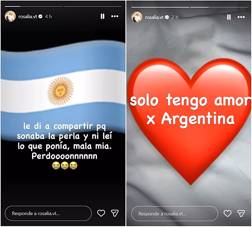 Messages de Rosalía publiés sur Instagram.