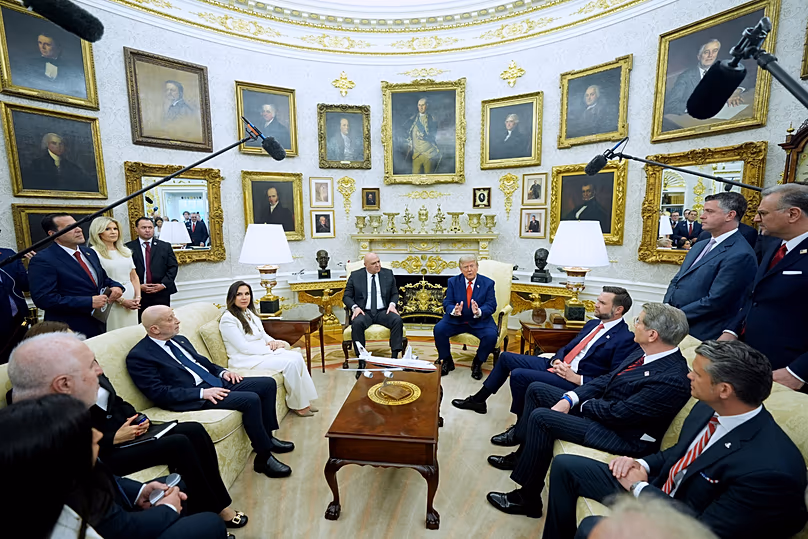 Le président Donald Trump rencontre le président libanais Joseph Aoun dans le bureau ovale de la Maison Blanche, le mardi 21 juillet 2026, à Washington. (Photo AP/Mark Schiefelbein) Pro