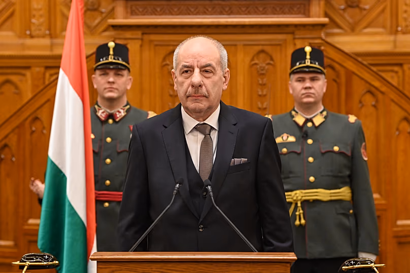 Ex-president Tamas Sulyok during his inauguration ceremony in Budapest, Hungary, Monday Feb. 26, 2024.