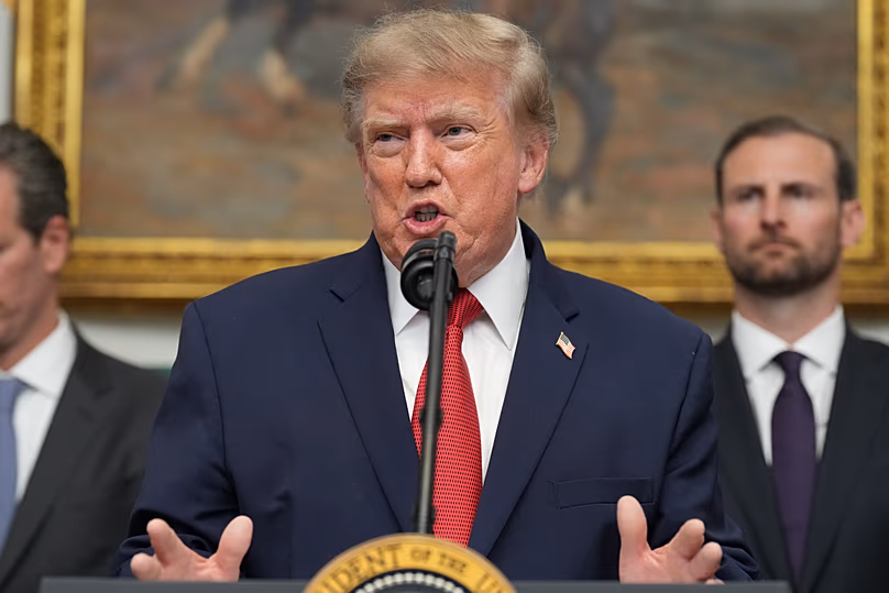 Le président américain Donald Trump s'exprime lors d'une réunion avec des leaders technologiques dans la salle Roosevelt de la Maison Blanche, le 19 août 2026.