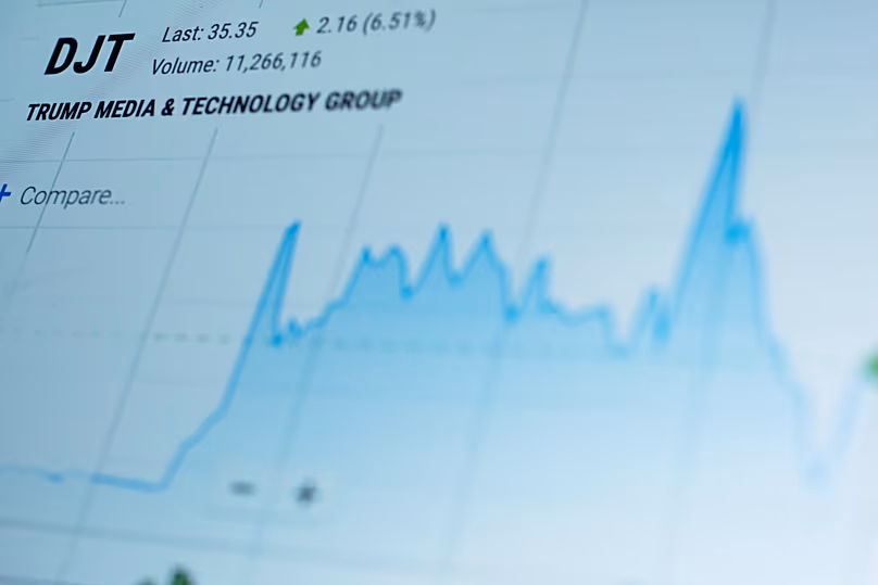DÉPOSER. Le tableau des prix du Trump Media and Technology Group sur le site Web du NASDAQ est affiché sur un écran d'ordinateur à New York, en avril 2024.