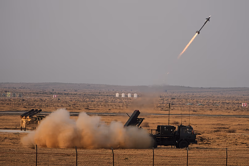 Un missile SPYDER (Surface-to-air PYthon et DERby) tiré près de Jaisalmer, le 24 février 2026