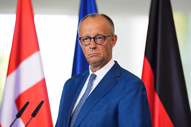 Le chancelier allemand Friedrich Merz lors d'une conférence de presse à Berlin, le 27 août 2026.