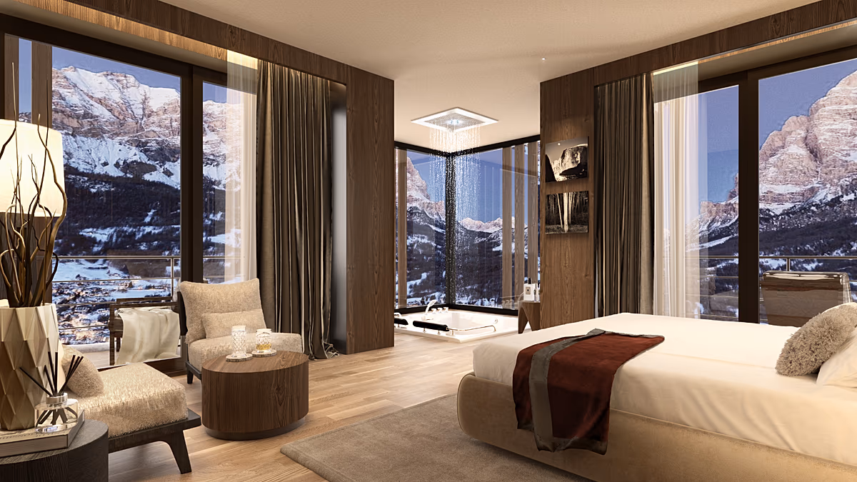 Chaque chambre de cet hôtel de luxe qui ouvrira bientôt ses portes offre une vue incroyable sur les Dolomites