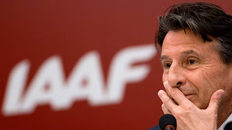 Sebastian Coe peu après son élection à la présidence de l'IAAF le 19 août 2015 à Pékin