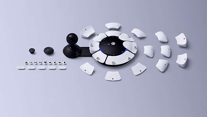 Sony's controller, with its parts laid out ready to be assembled