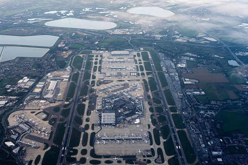 L'aéroport d'Heathrow à Londres vu du ciel, le 6 octobre 2025