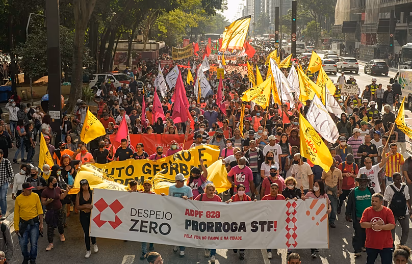 A protest in São Paulo calling for the extension of the eviction moratorium