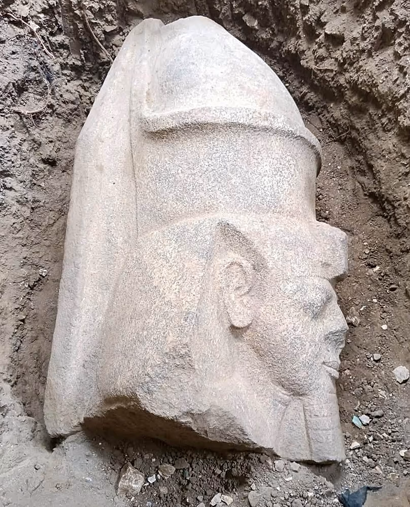 Une autre vue de la tête de Ramsès II découverte à Behbeit el-Hagar dans le delta du Nil en Égypte.