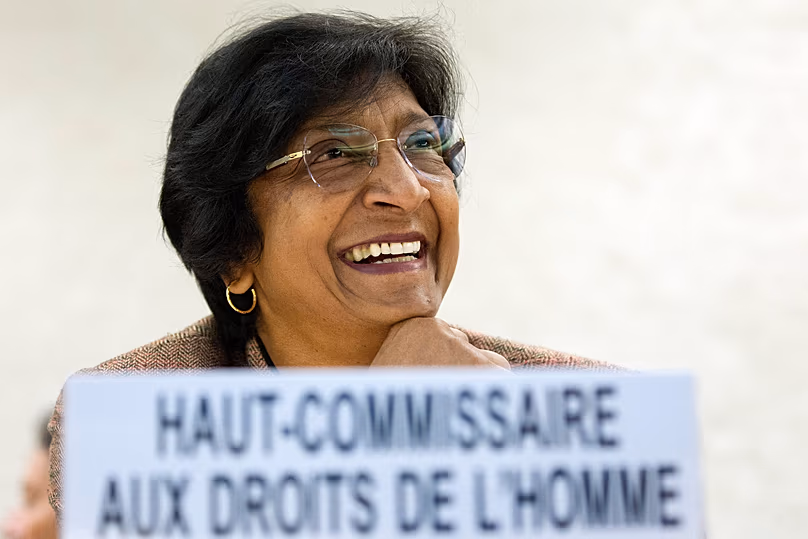 Navanethem Pillay avant l'ouverture d'une session du Conseil des droits de l'homme au siège européen des Nations Unies à Genève, Suisse, le 18 juin 2012.