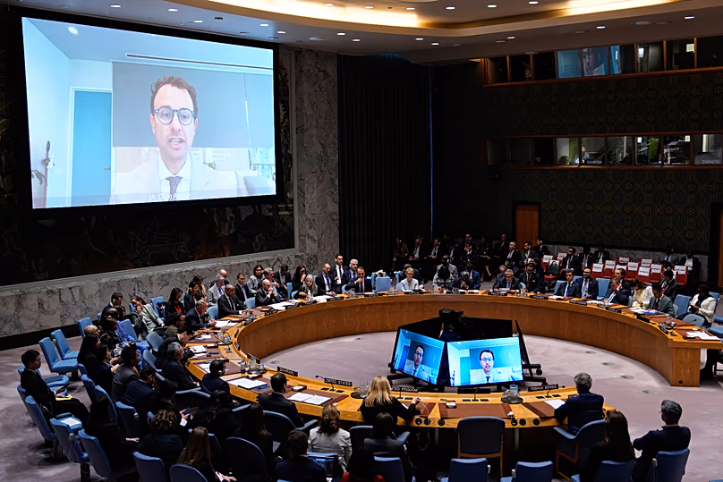 DÉPOSER. Le PDG d'Anthropic, Dario Amodei, s'exprime à distance lors d'une réunion du Conseil de sécurité de l'ONU sur l'IA, le 23 septembre 2026.